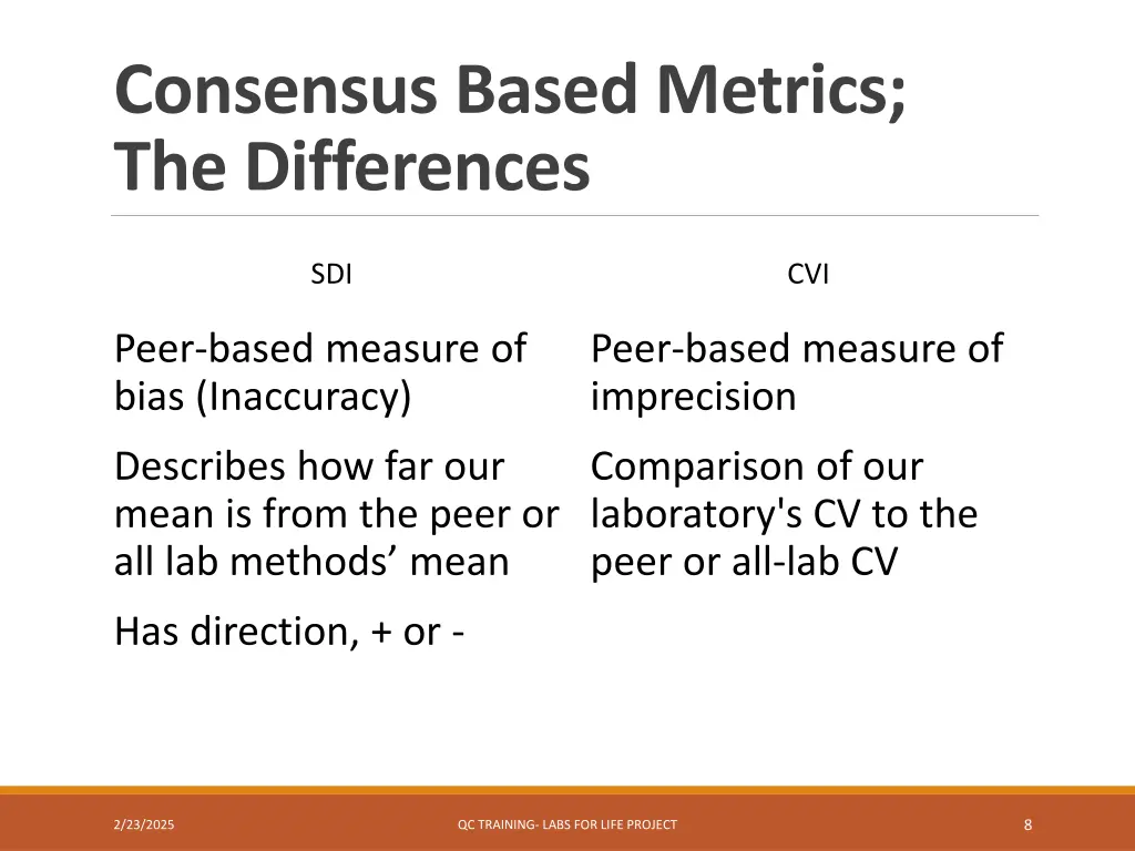 consensus based metrics the differences
