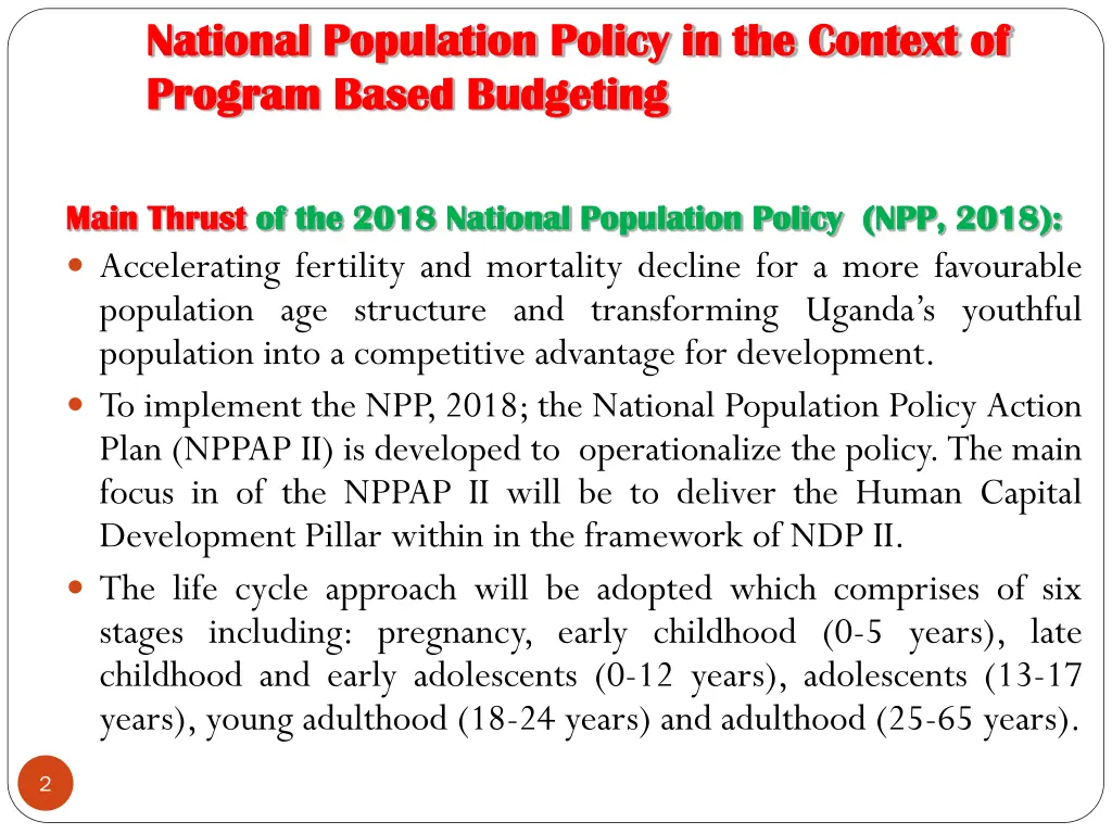national population policy in the context