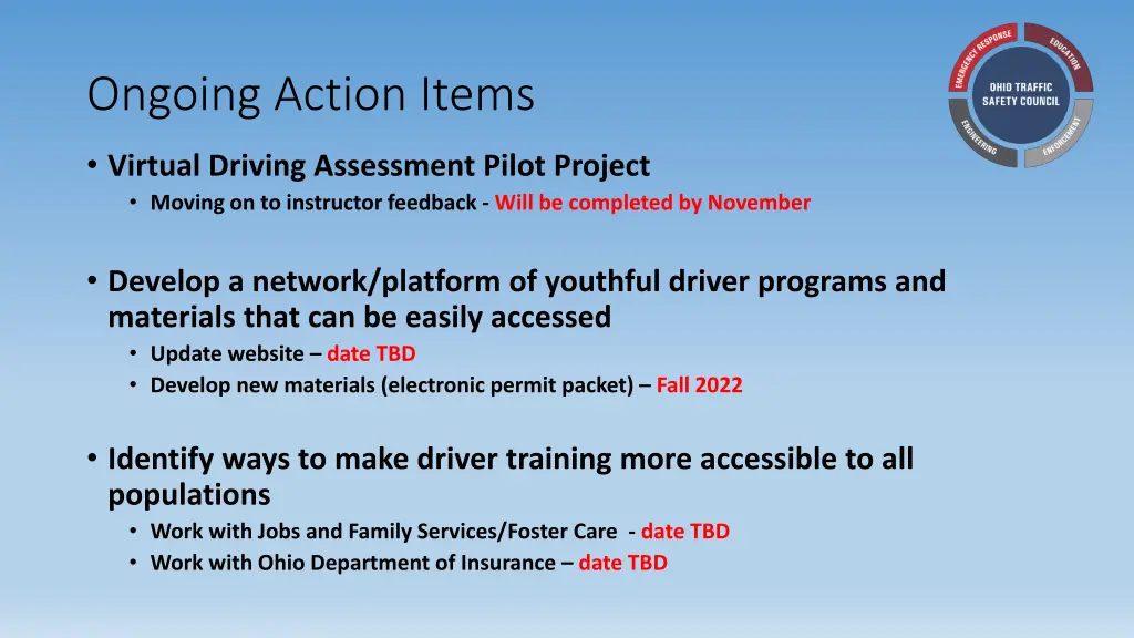 ongoing action items