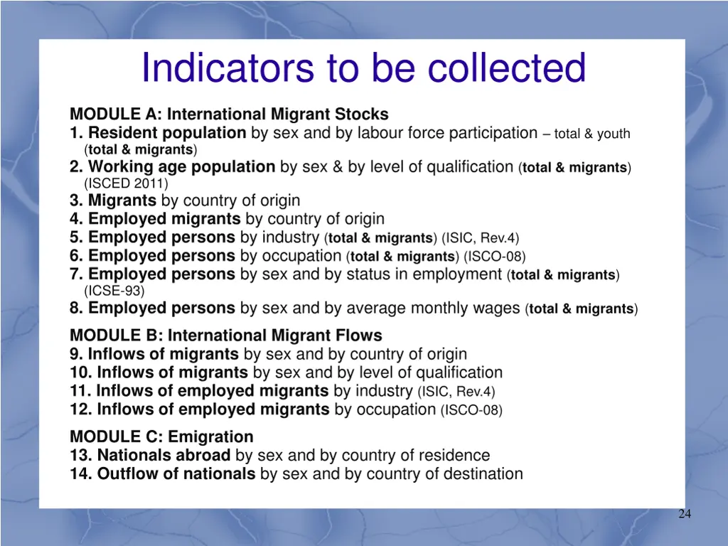 indicators to be collected