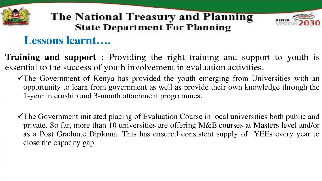 lessons learnt training and support providing