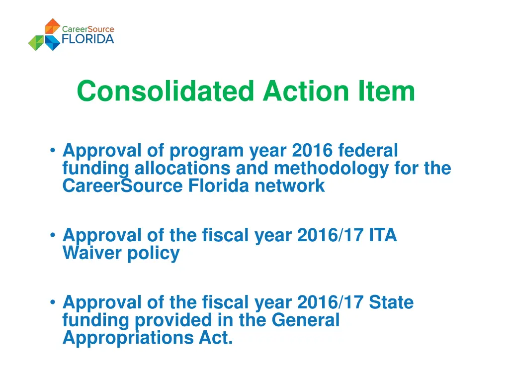 consolidated action item