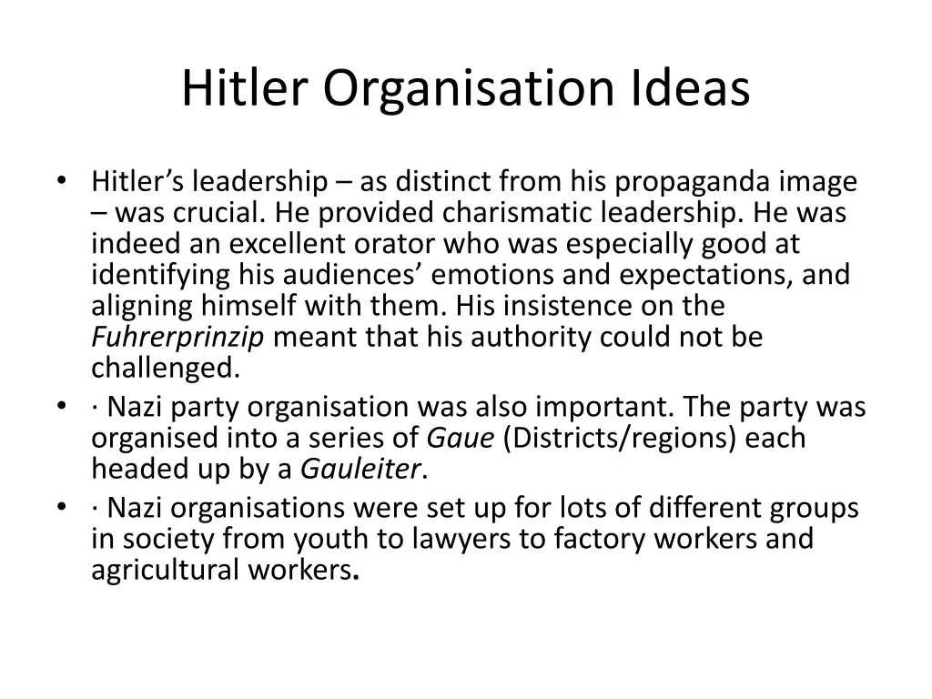 hitler organisation ideas