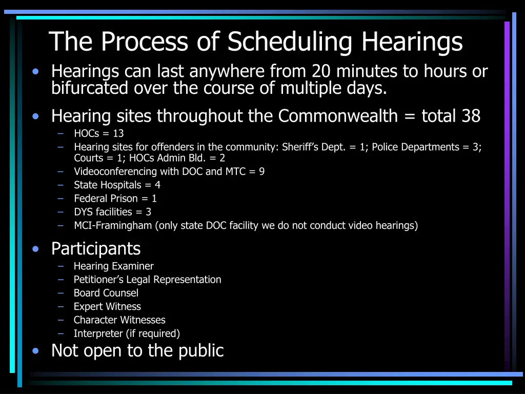 the process of scheduling hearings hearings