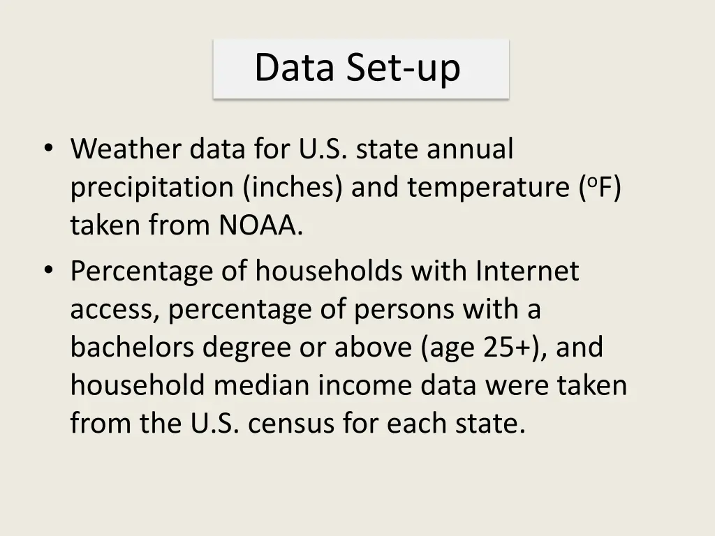 data set up