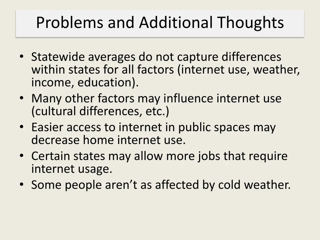 problems and additional thoughts
