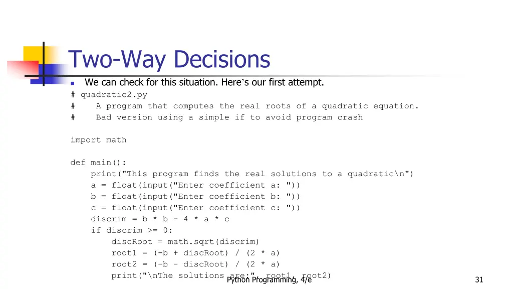 two way decisions we can check for this situation