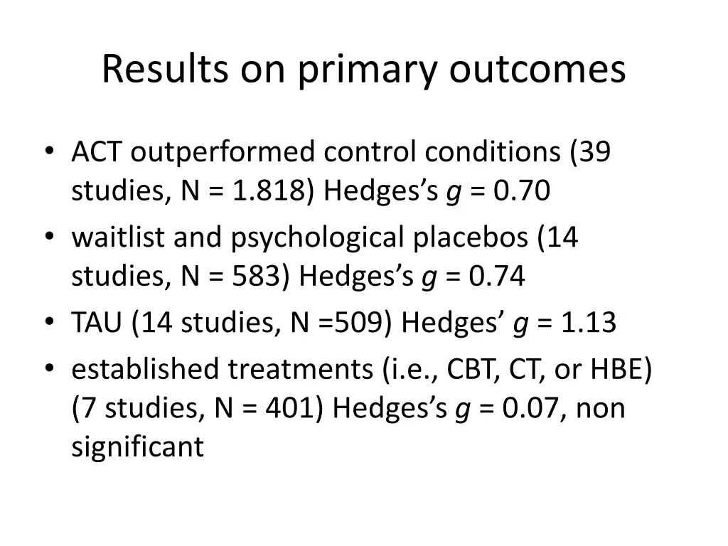 results on primary outcomes