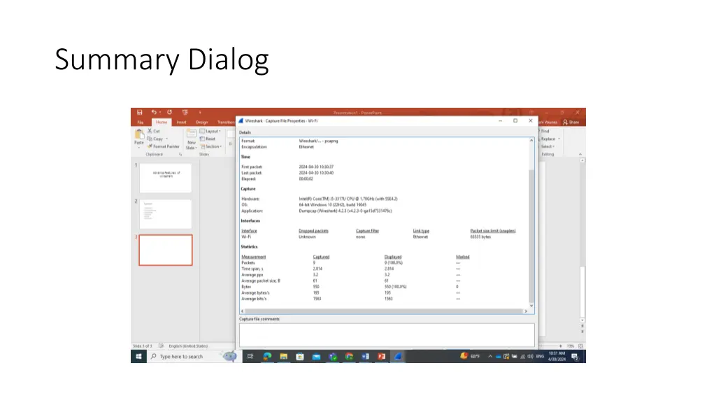 summary dialog