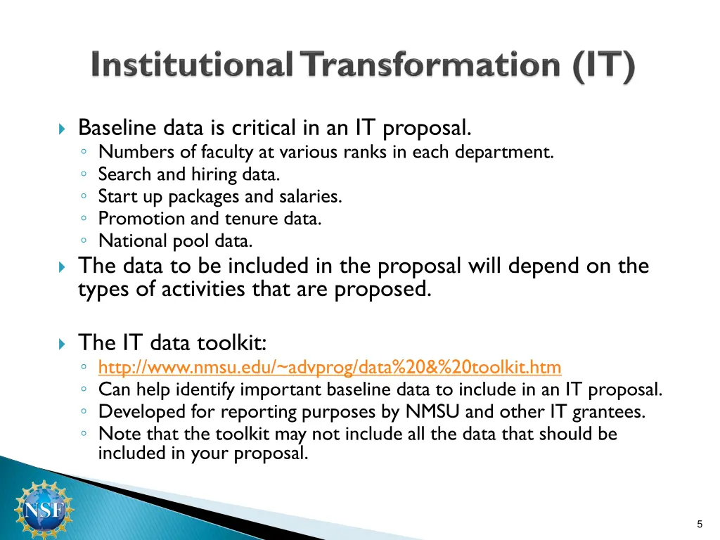 baseline data is critical in an it proposal