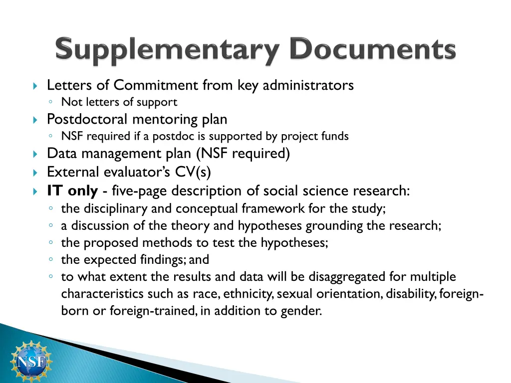 letters of commitment from key administrators