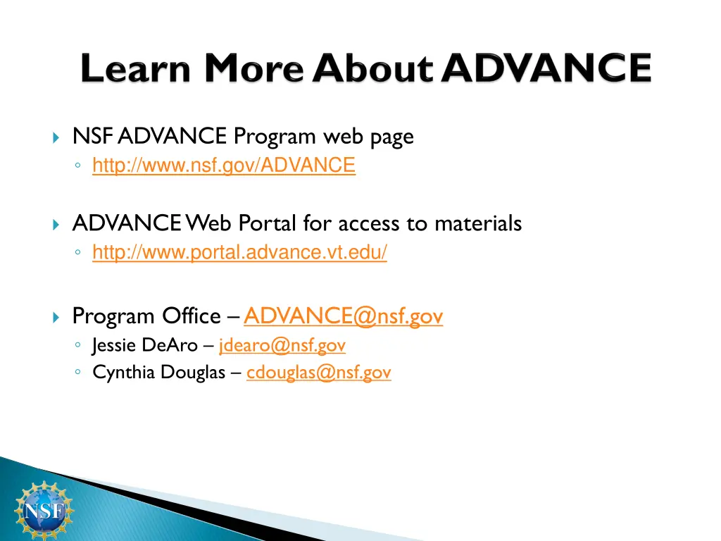 nsf advance program web page http