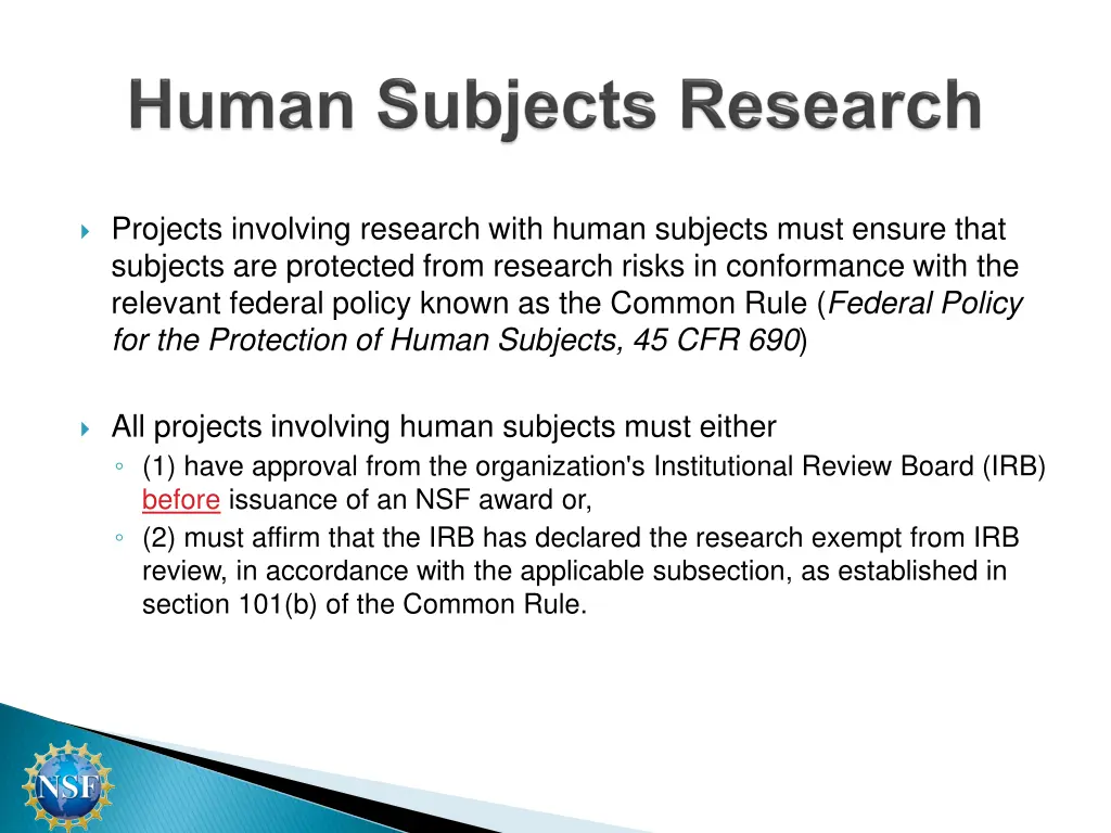 projects involving research with human subjects