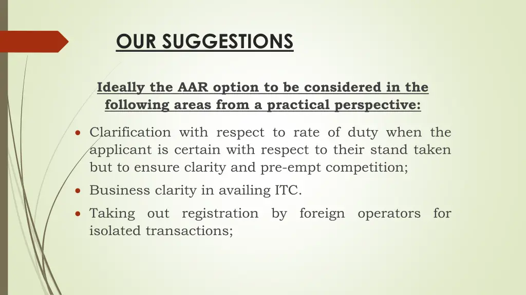 our suggestions