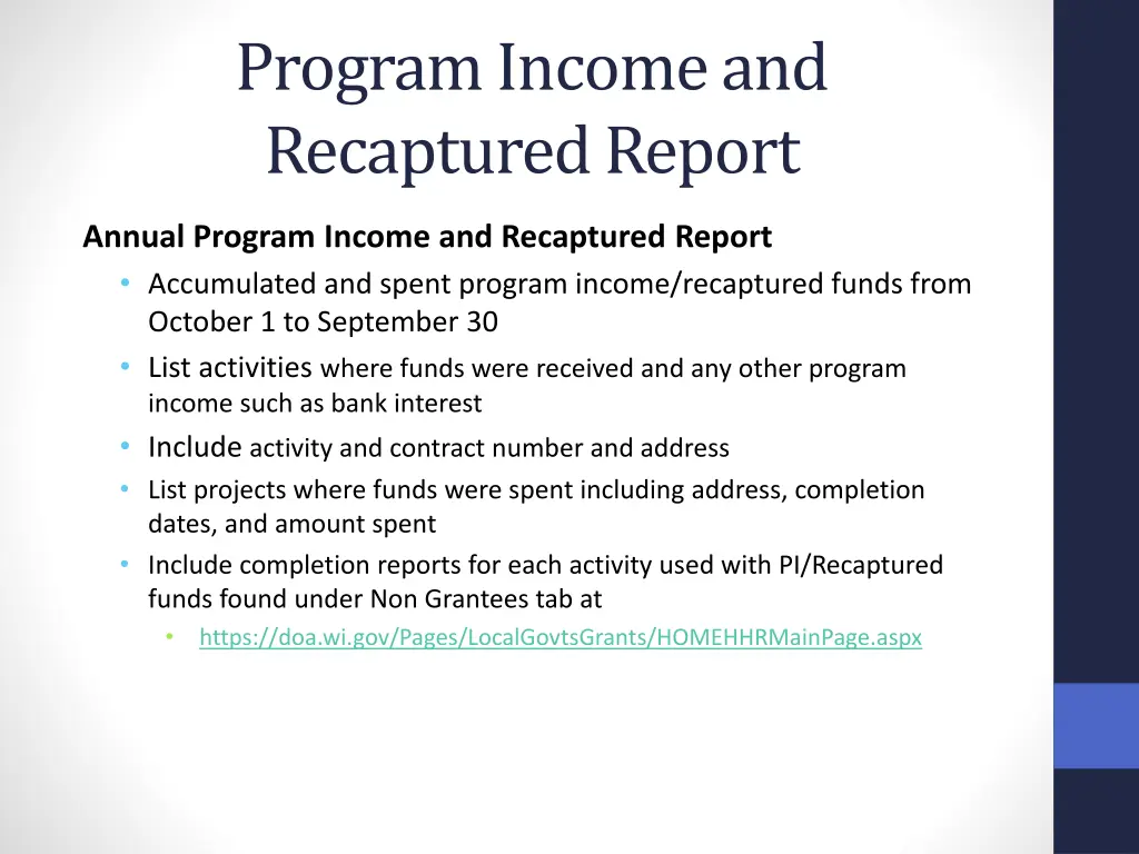 program income and recaptured report