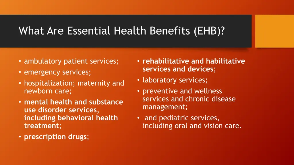 what are essential health benefits ehb