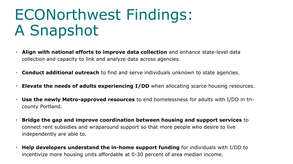econorthwest findings a snapshot