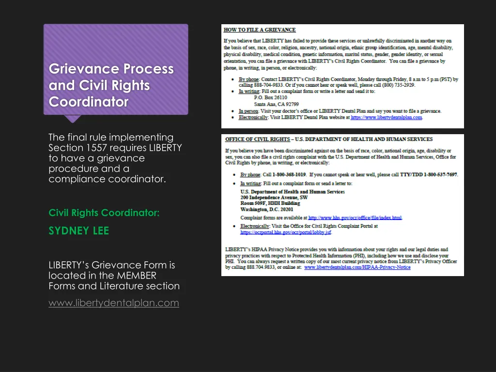 grievance process and civil rights coordinator