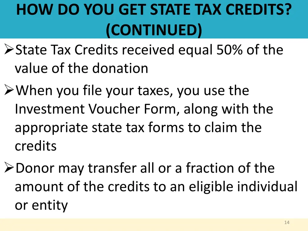 how do you get state tax credits continued state