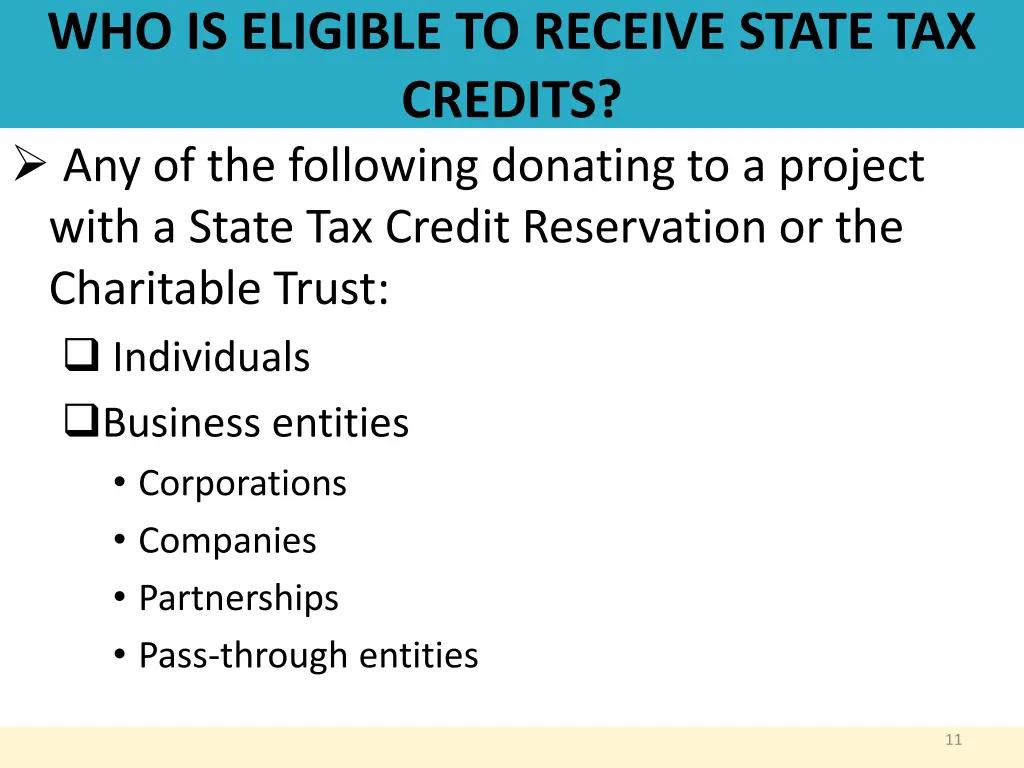 who is eligible to receive state tax credits
