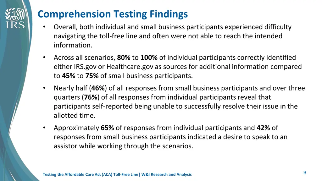 comprehension testing findings overall both