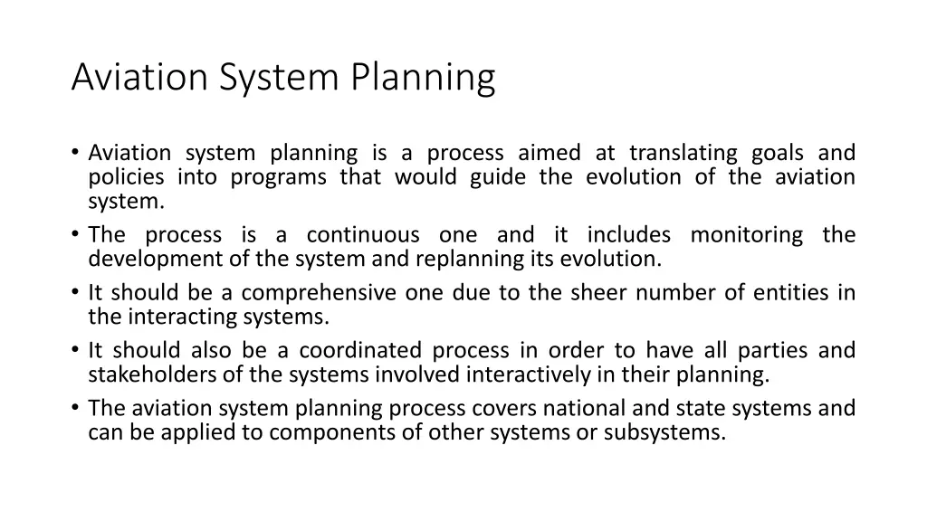 aviation system planning
