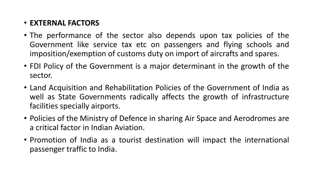external factors the performance of the sector