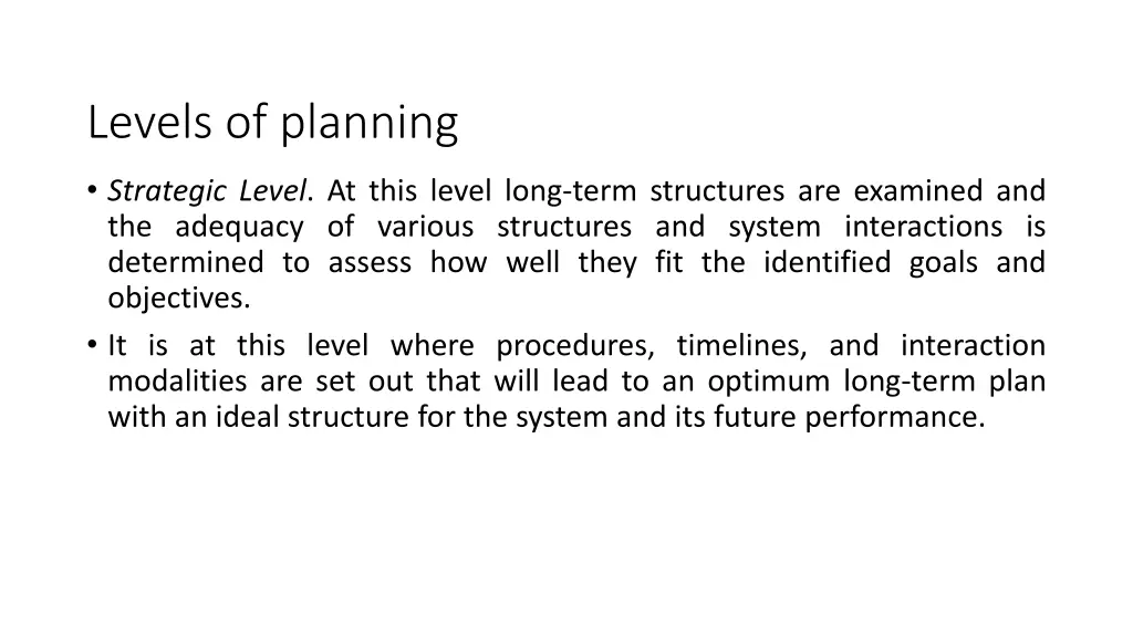 levels of planning