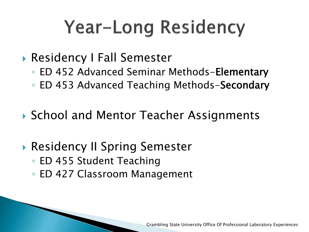 residency i fall semester ed 452 advanced seminar