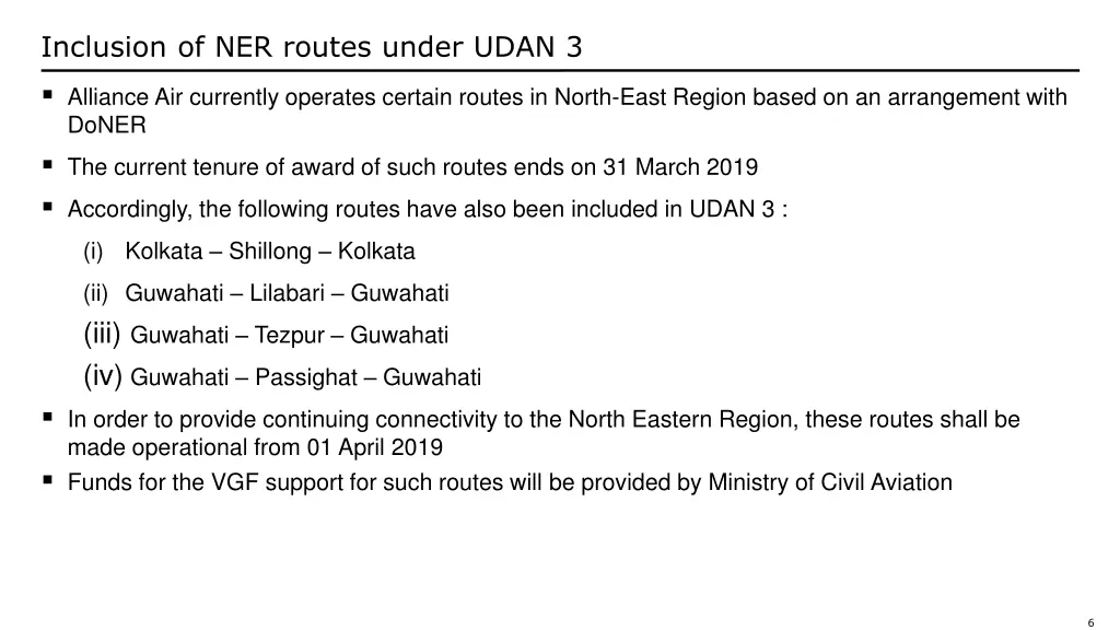 inclusion of ner routes under udan 3