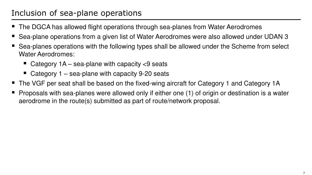 inclusion of sea plane operations