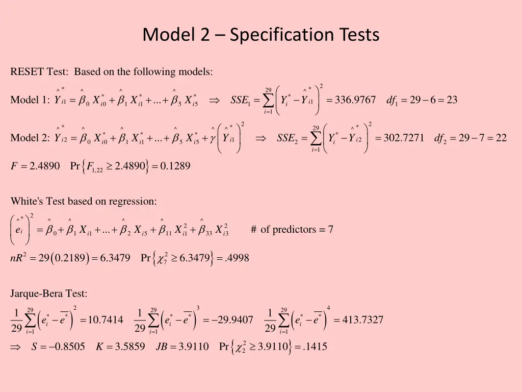 model 2 specification tests