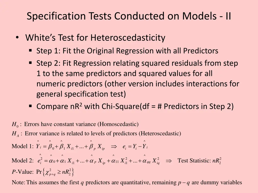 specification tests conducted on models ii