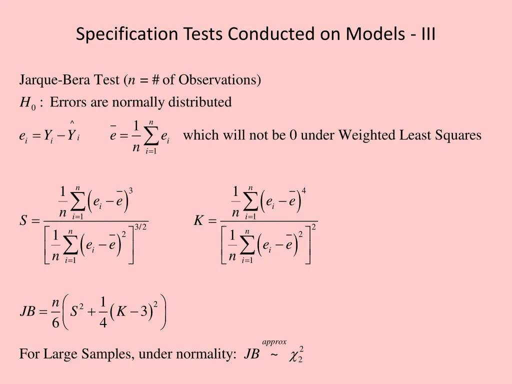 specification tests conducted on models iii