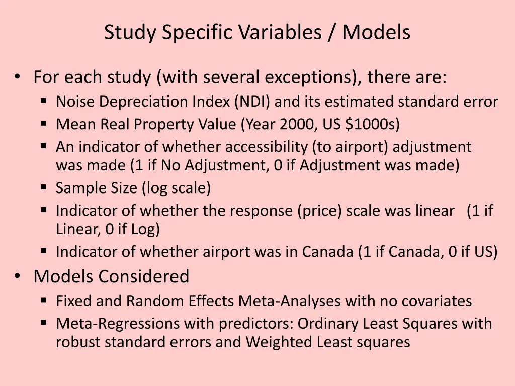 study specific variables models