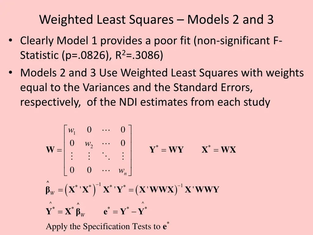 weighted least squares models 2 and 3 clearly