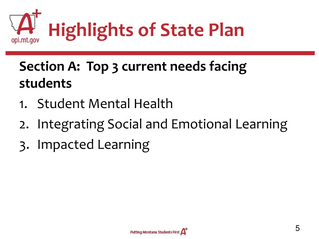 highlights of state plan 1