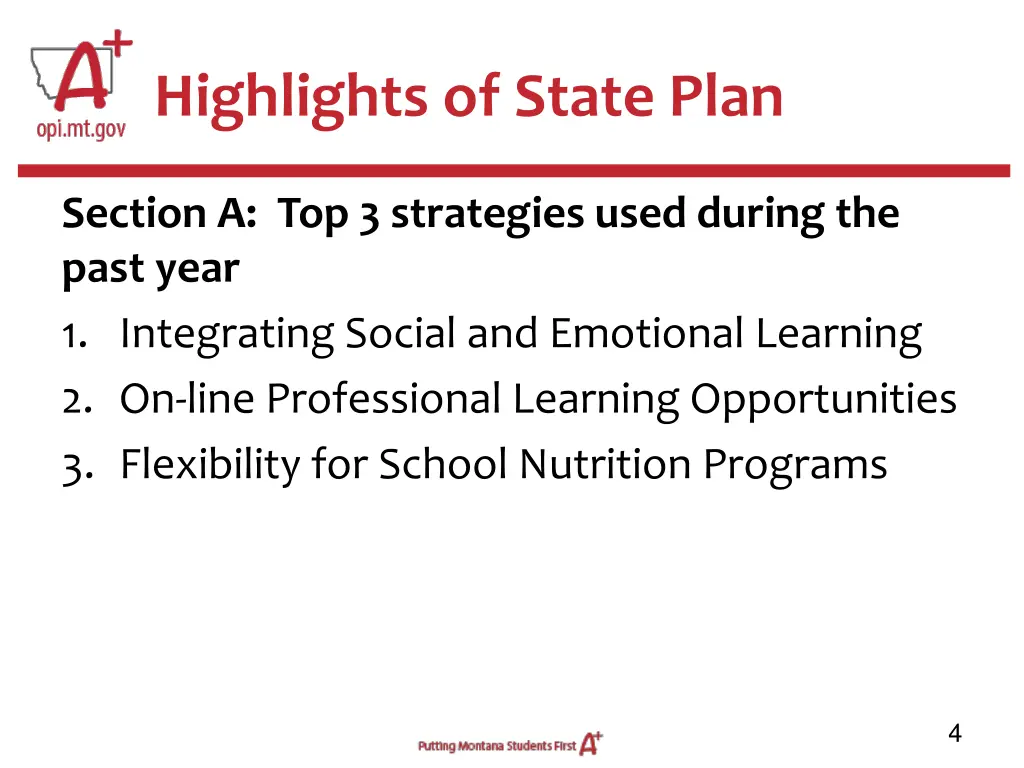 highlights of state plan