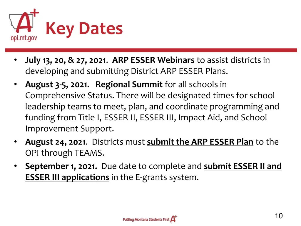 key dates 1