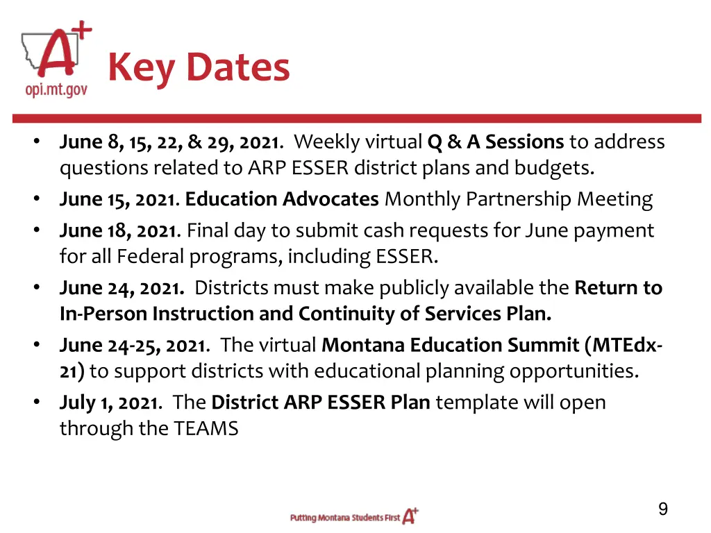 key dates