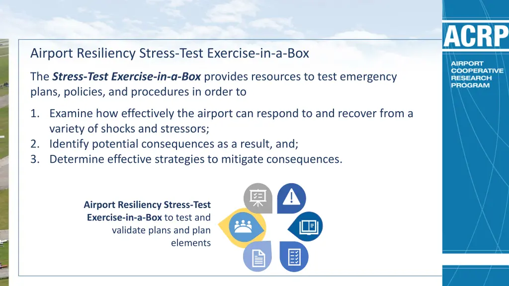airport resiliency stress test exercise in a box