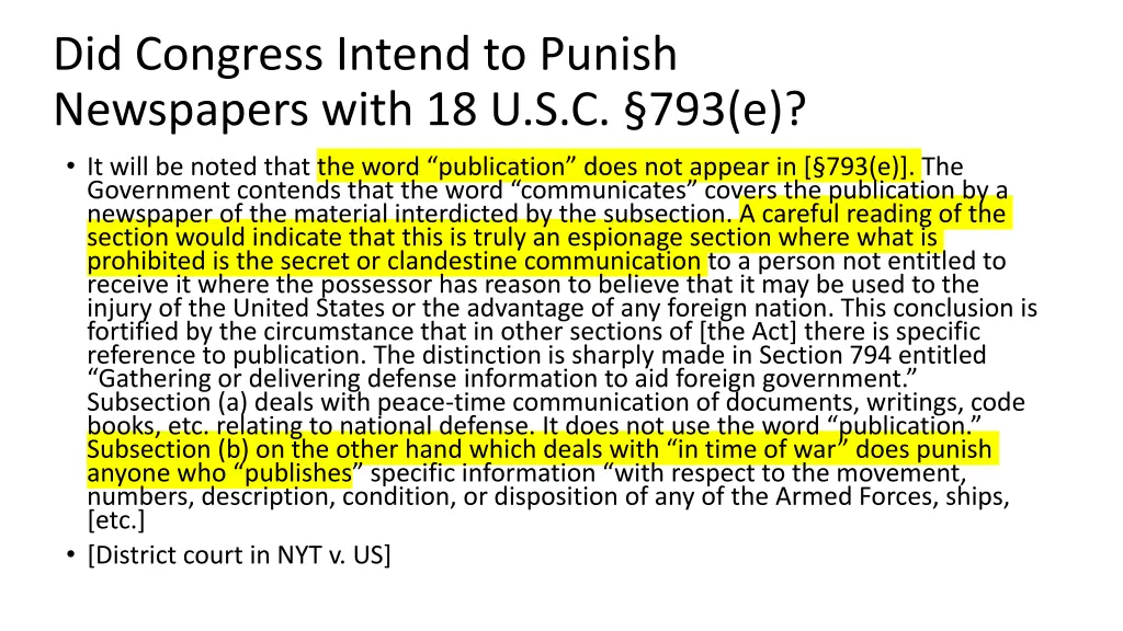 did congress intend to punish newspapers with