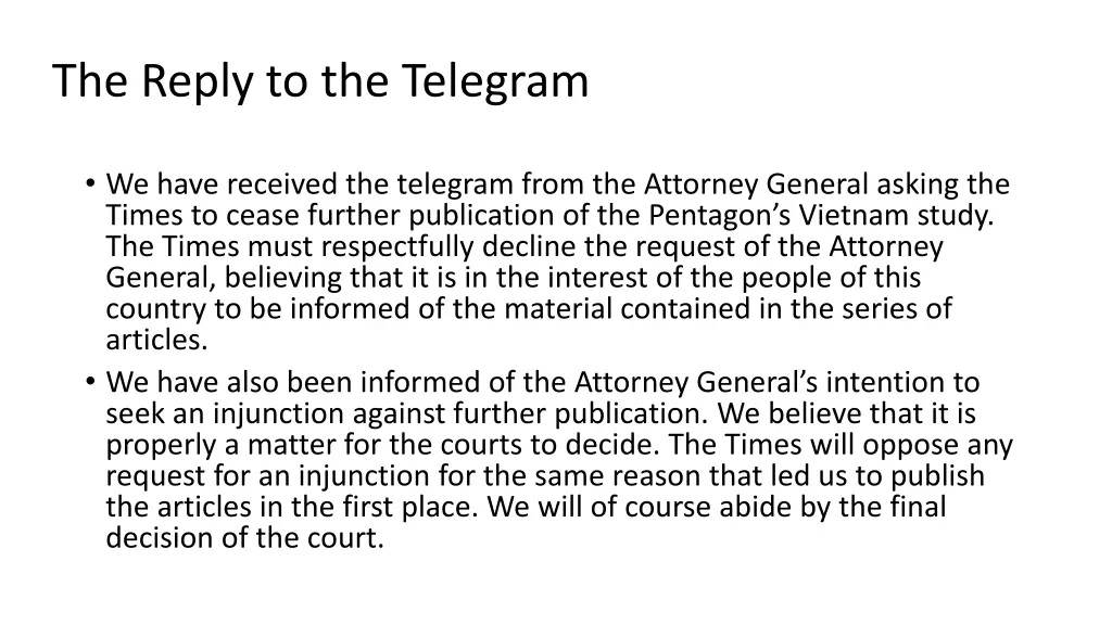 the reply to the telegram