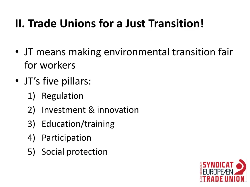 ii trade unions for a just transition