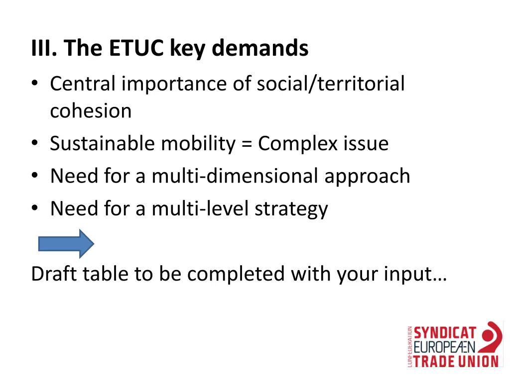 iii the etuc key demands central importance