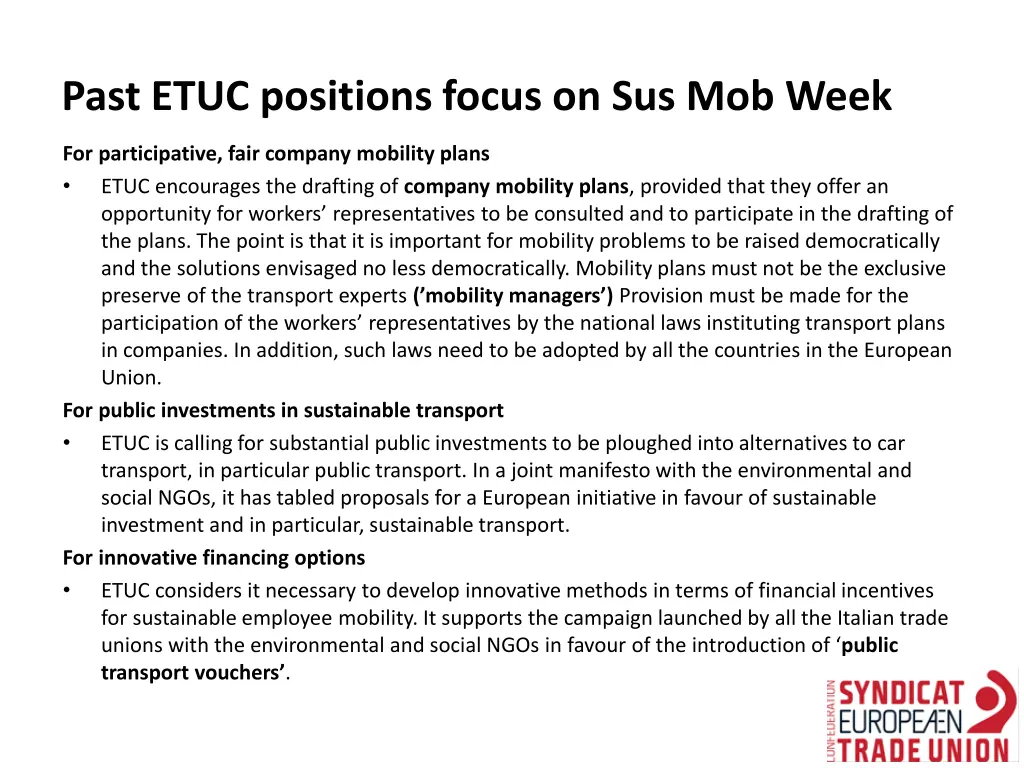 past etuc positions focus on sus mob week