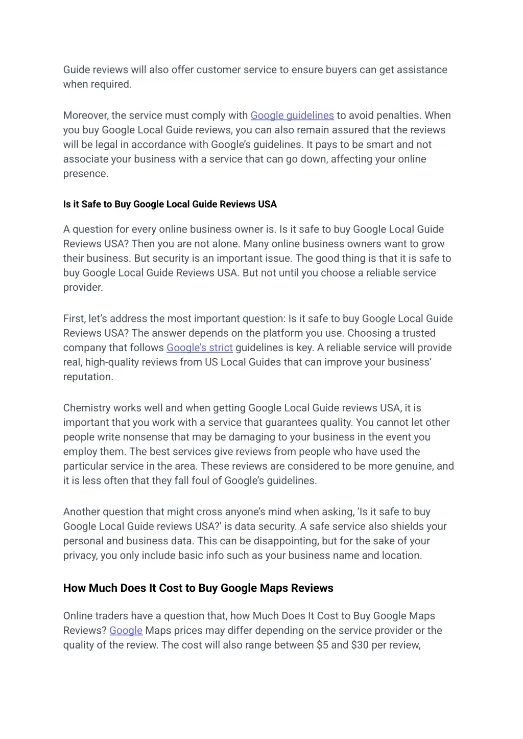 guide reviews will also offer customer service