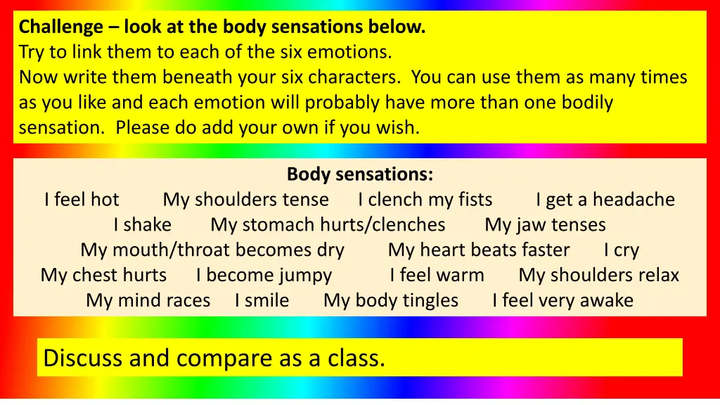 challenge look at the body sensations below