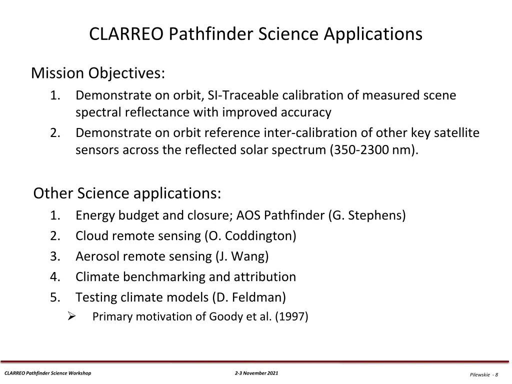clarreo pathfinder science applications