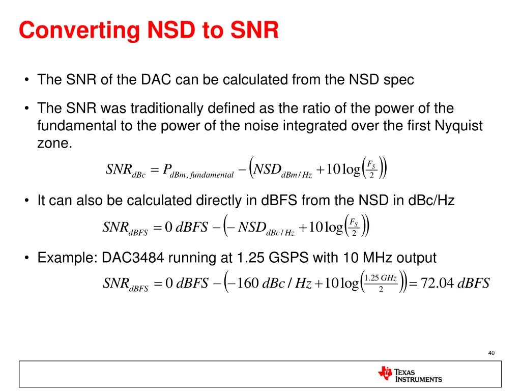 converting nsd to snr